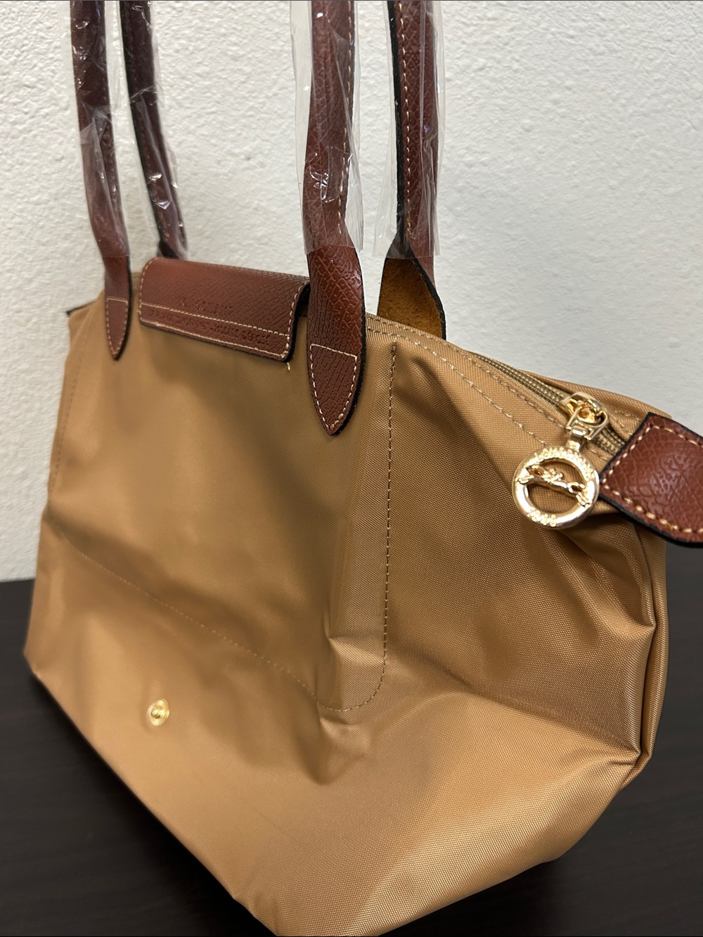Longchamp Medium Yellow Tote with Brown Leather Trim - Picture 3 of 6